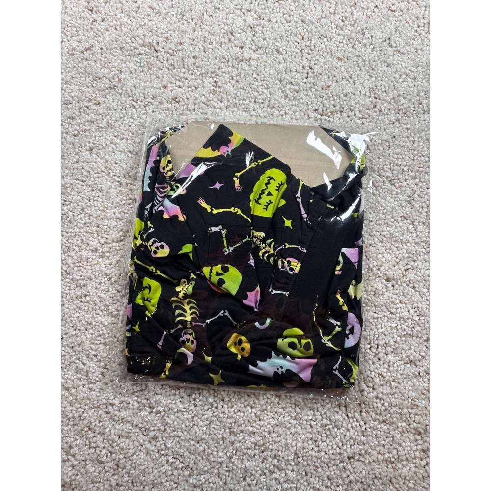 Little Sleepies Pajama Set Toddler 2T Black Cool Ghouls Halloween Neon Skeleton - Picture 3 of 3